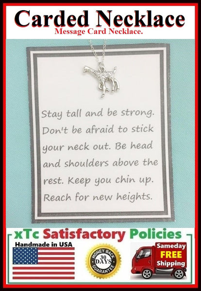 Handcrafted Motivational Silver GIRAFFE Charm Necklace.