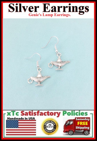 Beautiful GENIE's LAMP Silver Dangle Earrings.