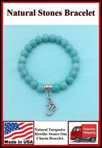 Natural Stones Turquoise & Om Charm Bracelet.