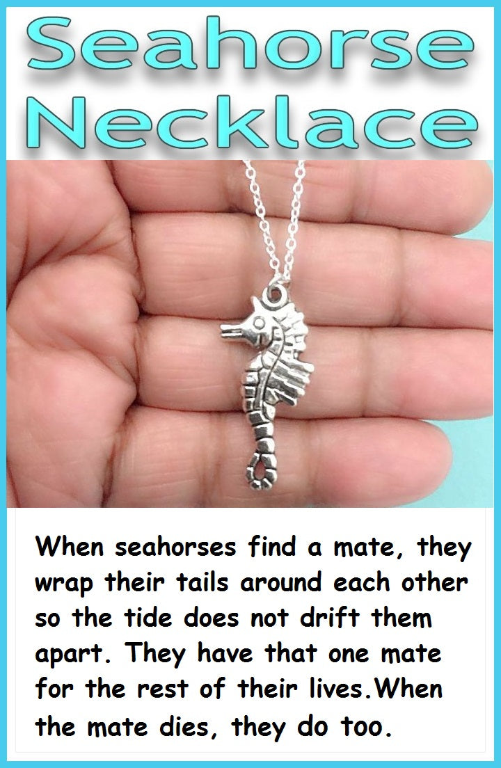 True Lover Gift; Handcrafted Silver Sea Horse Charm Necklace.