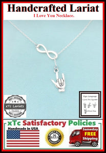 Sign Language "I LOVE YOU"  Charm Lariat Necklace.