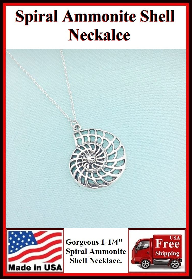 Stunning 1-1/4" Silver SPIRAL SHELL Charm Necklaces.