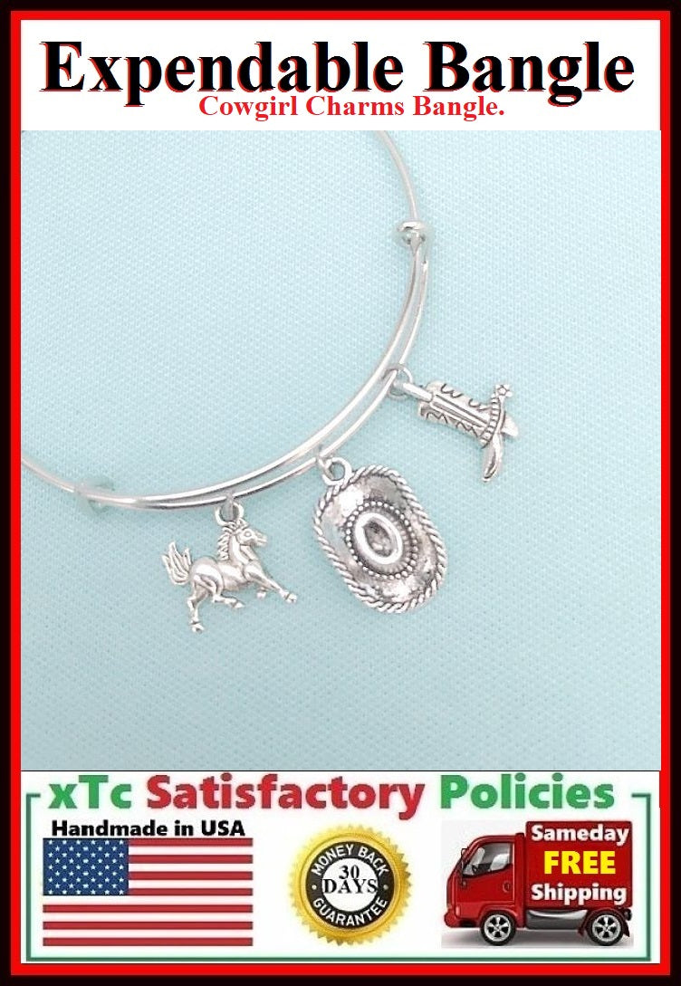 Beautiful COWGIRL Charms Expendable Bangle Bracelet.