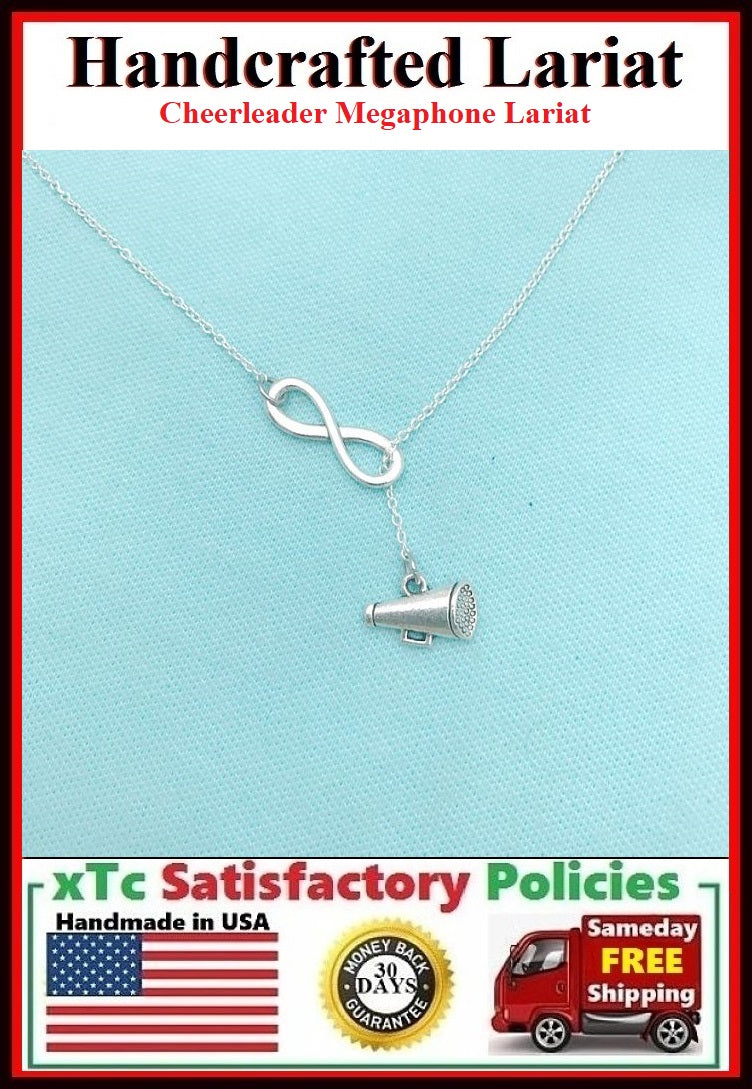 Beautiful Cheerleader Megaphone Silver Charms Y Lariat Necklace.