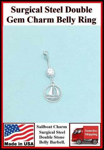 Sail Boat Silver Charm Surgical Steel Belly Ring.