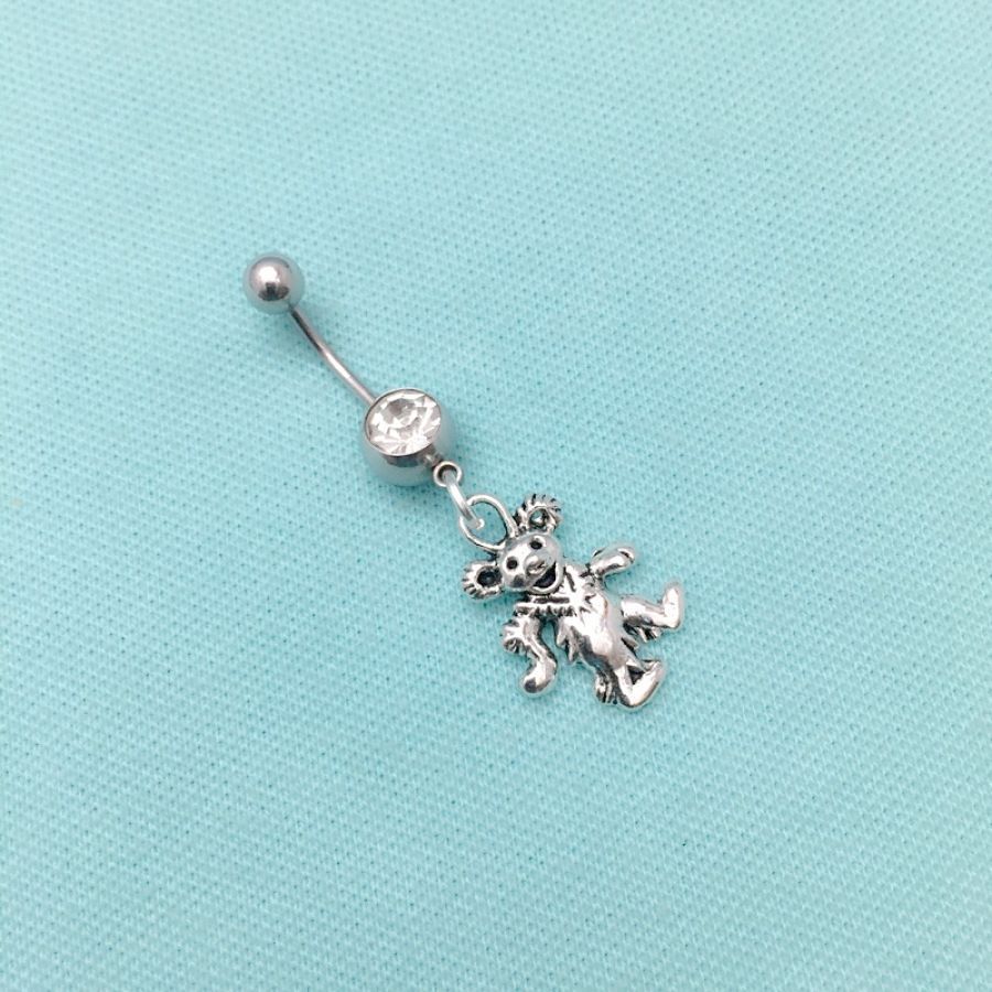 GFD Bear Silver Charm Surgical Steel Belly Ring.