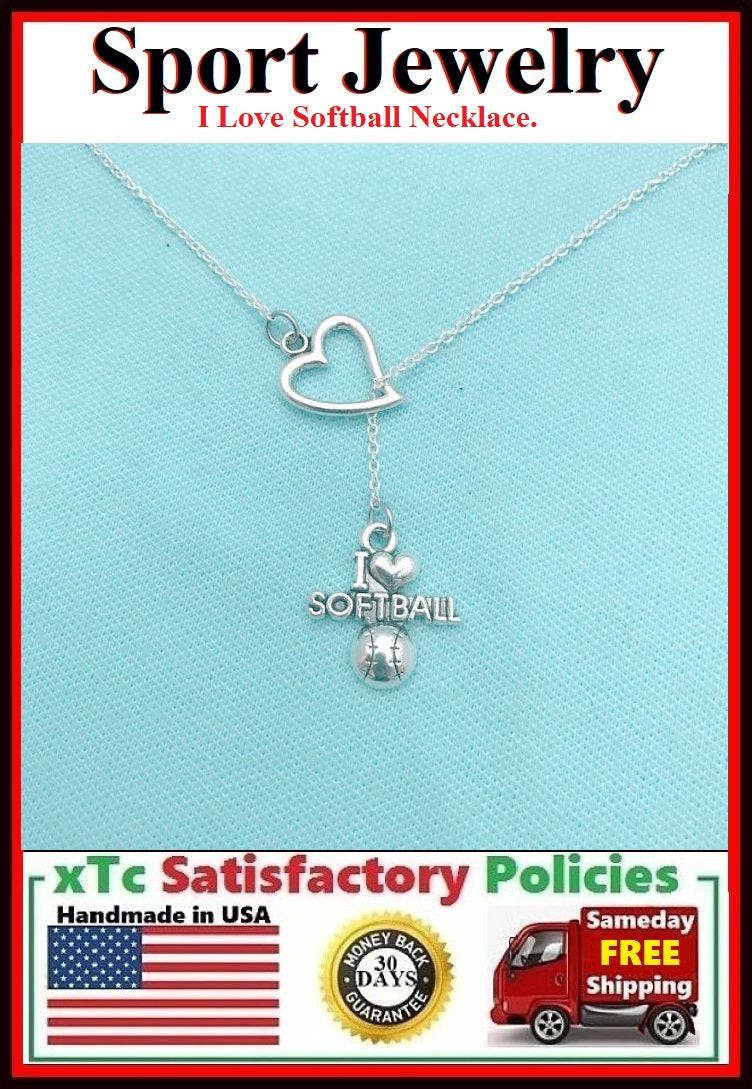 I Love Softball Handcrafted Necklace Lariat Style.