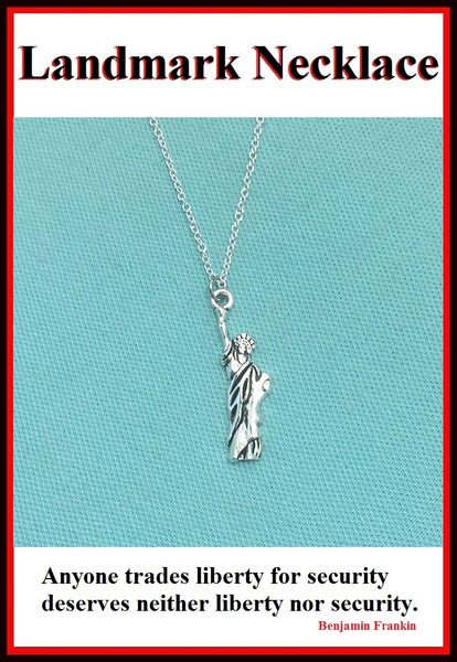 Landmark Statue of Liberty Silver Charm 18" Necklace.