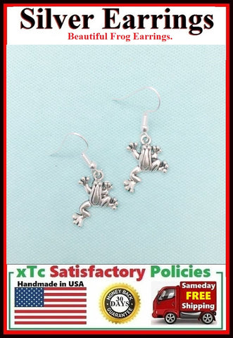 Beautiful FROG Silver Dangle Earrings.