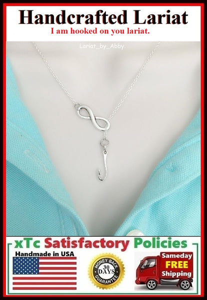 Fishhook Handcrafted Necklace Lariat Style. I'm hooked on you, Lover's Gift.