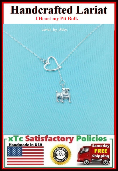I Heart My Pit bull Dog Handcrafted Necklace Lariat Style.