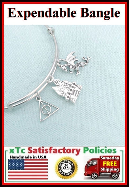 Harry Potter Inspiration Silver Charms Bangle.