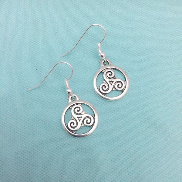 Derek Hale Celtic Spiral Pair Silver Triskelion Dangle Earrings.