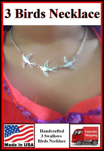 Stunning 3 Swallow Birds Handcrafted 16" Necklace.