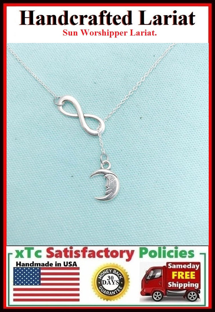 Beautiful Sun & Infinity Silver Charm "Y" Lariat Necklace.