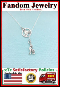 Beautiful TRISKELION Disk & HOWLING WOLF Handcrafted Necklace Lariat Style.
