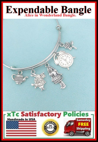 ALICE in WONDERLAND Inspired Charms Expendable Bangle.