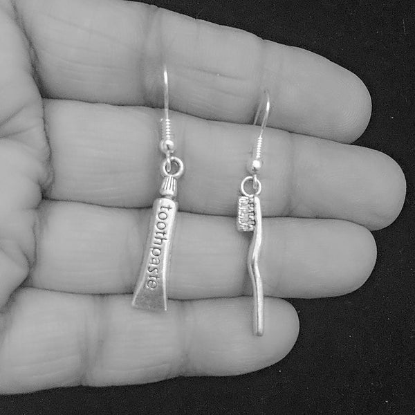 Medical Earring; Toothpaste & Toothbrush Charms Dangle earrings.