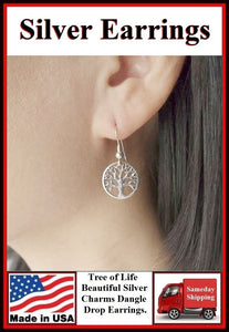 Gorgeous TREE OF LIFE Silver Dangle Earrings.