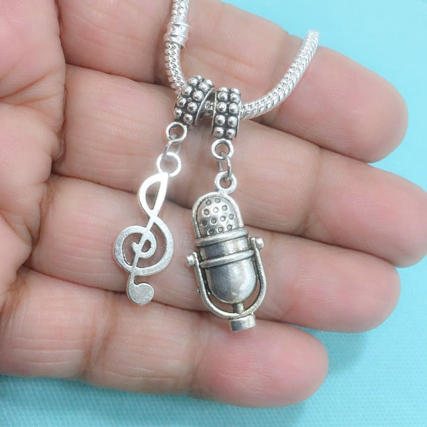Music Note & Vintage Microphone Charms Fit Beaded Bracelet