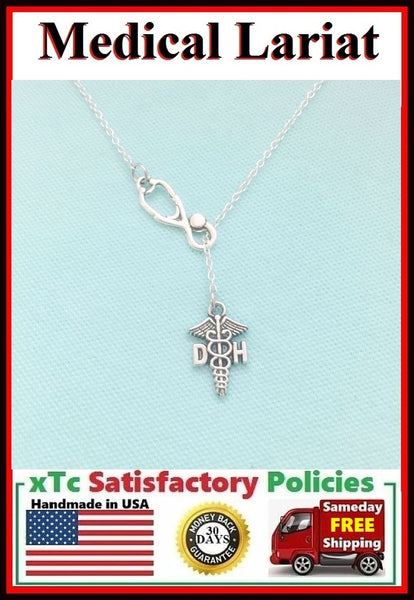 Stethoscope and DH ( Dental Hygienist ) Symbol Lariat Necklace.