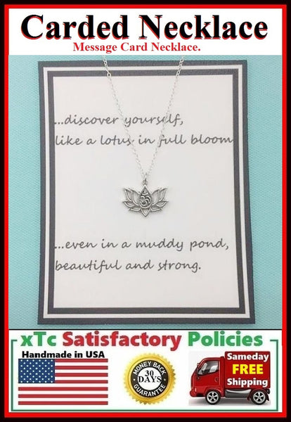 Stunning LOTUS Flower with OM Silver Charm Carded Necklace.