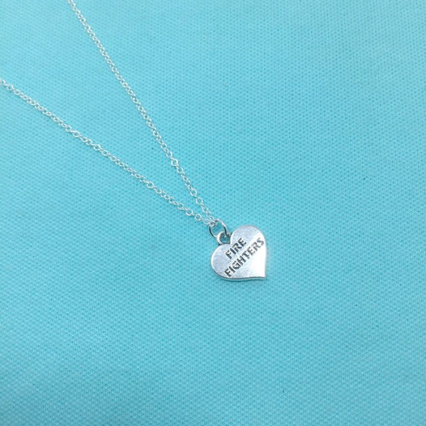 Firefighter Heart Charm Silver Chain Necklace.