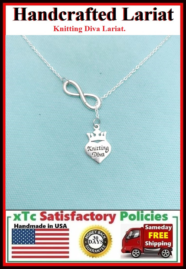 Kitting Diva Necklace Lariat Style. Perfect Gift For knitter.