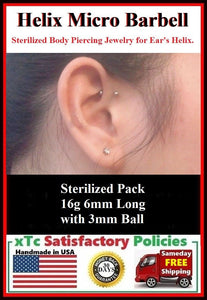 Sterilized TINY Surgical Steel HELIX 6mm Barbell.