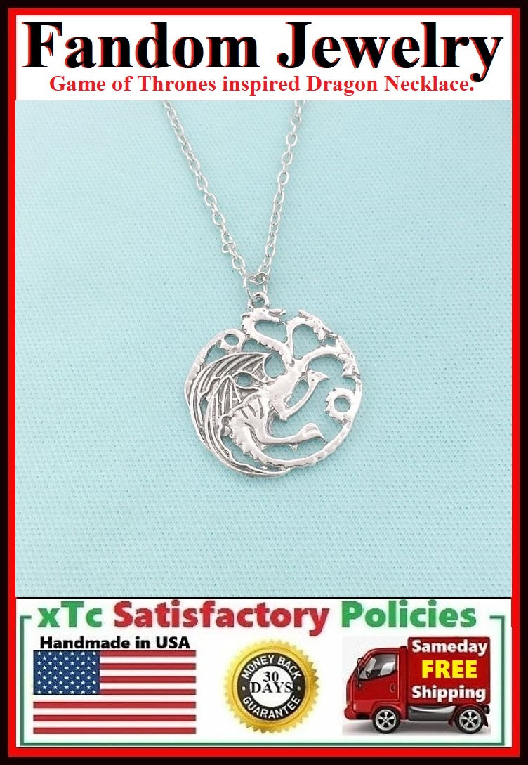 Game of Thrones inspired Dragon Silver Charm Necklace.