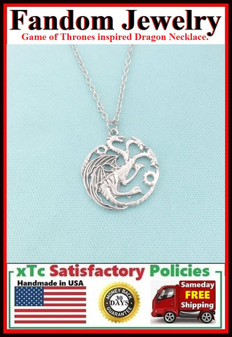 Game of Thrones inspired Dragon Silver Charm Necklace.