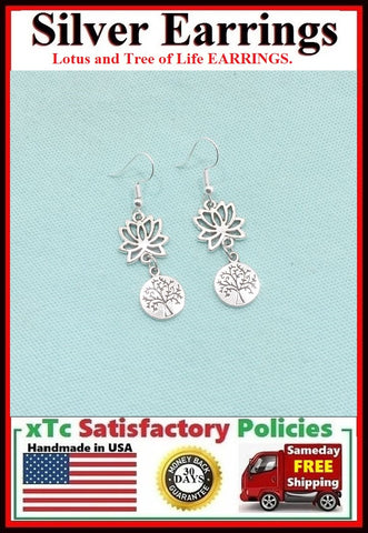 SIMPLY Stunning LOTUS with Tree of Life Silver Dangle Drop Earrings.