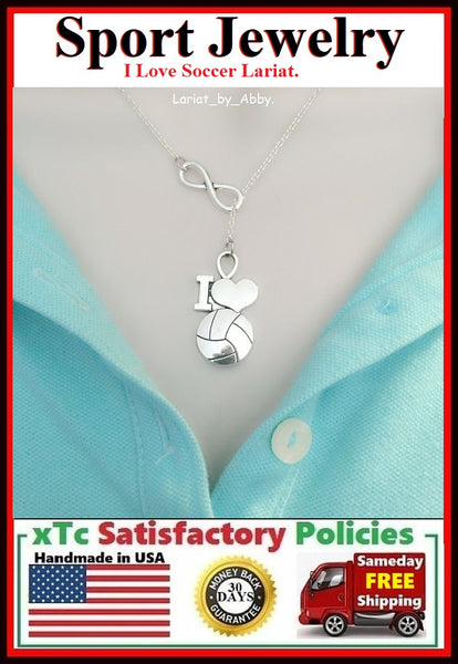 I Love Soccer Silver Charms Lariat Necklace.