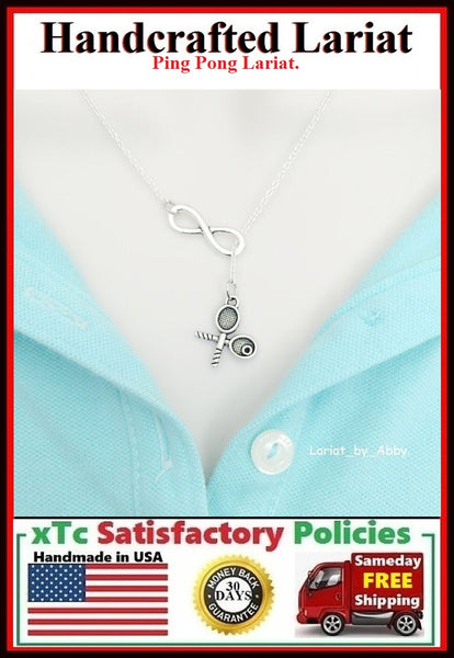 Ping Pong or Table Tennis Rackets & Infinity Handcraft Necklace Lariat Style.