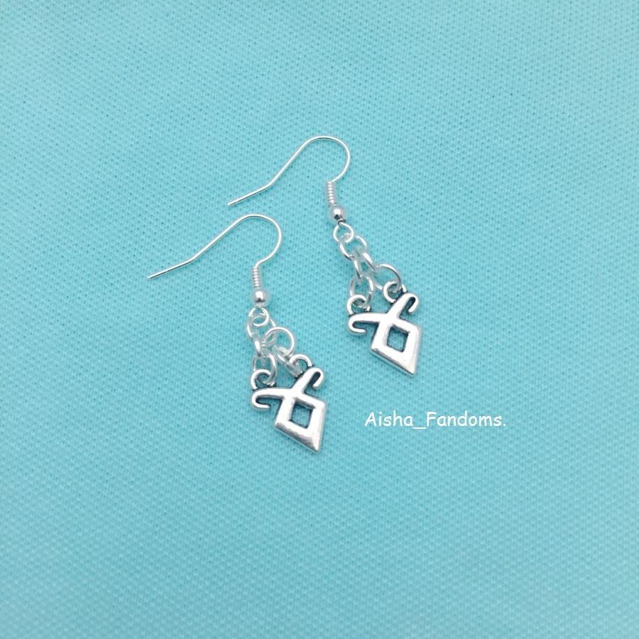 Beautiful Angelic Power Runes Charms Silver Dangle Earrings.