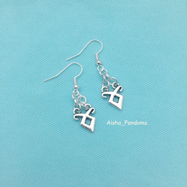 Beautiful Angelic Power Runes Charms Silver Dangle Earrings.