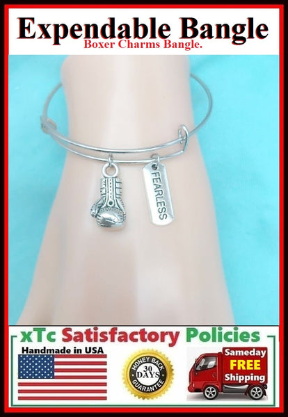 Boxing Glove and Fearless Charms Bangle Bracelet.