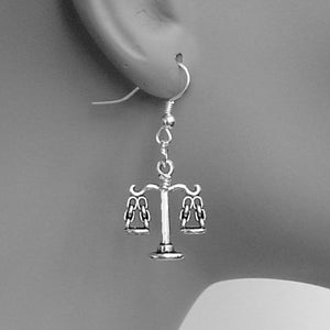 Lady Scale of Justice Silver Charms Dangle Earrings. Attorney Judge Gift.