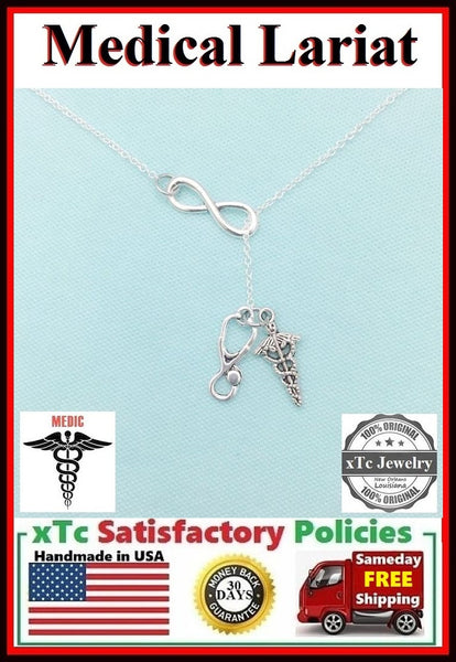 Infinity with Stethoscope and Caduceus Necklace Lariat Style.