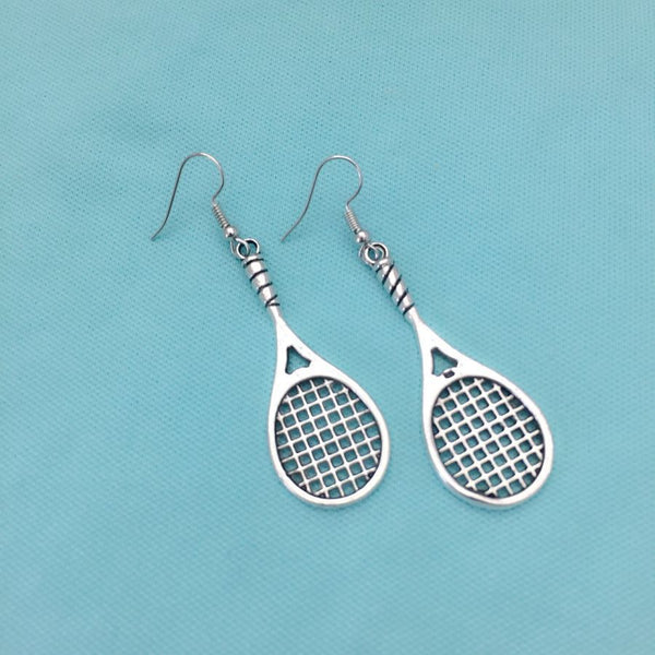 Gorgeous Large Tennis Racket Silver Dangle Earrings.