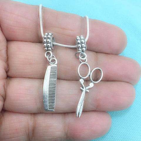 Hair Stylist Handcraft Scissors and Comb Charms Beads for Bracelets.