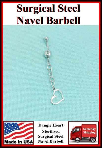 Dangle Heart Silver Charm Surgical Steel Belly Ring.