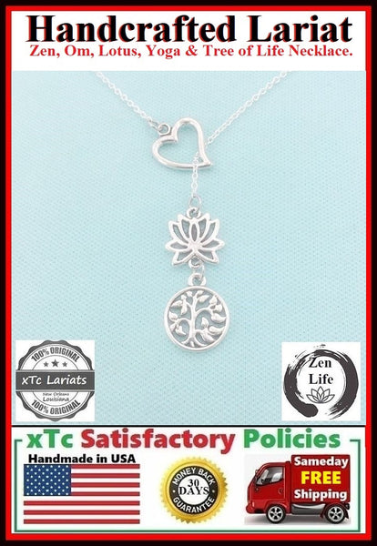 Gorgeous LOTUS and Hallow TREE of LIFE Lariat Style Necklace.