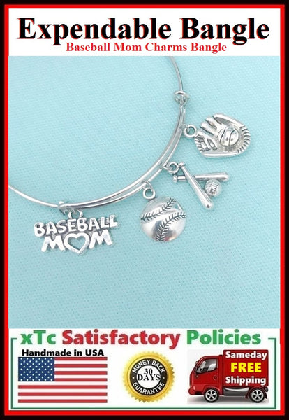 Baseball MOM Bangle, Baseball related Charms Bangle Bracelet