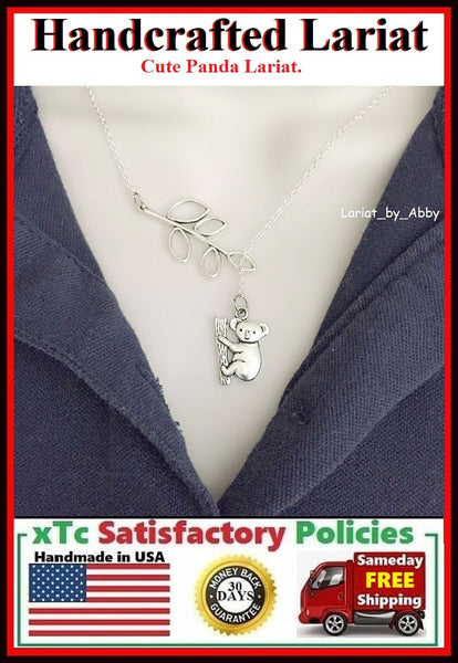 Beautiful Tree Branch & Koala Bear Silver Lariat Necklace.