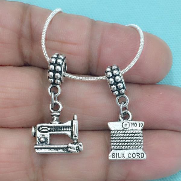 SEAMSTRESS : Sewing Machine & Thread Spool Charms Fit Beaded Bracelet