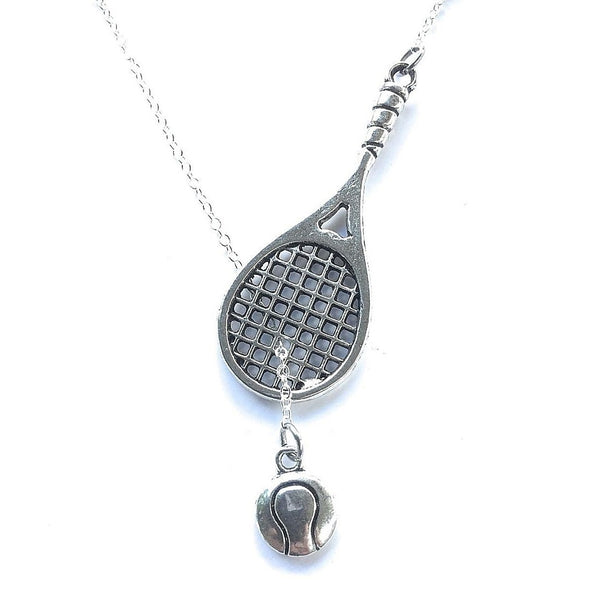 Tennis Racket and Tennis Ball Lariat Style Y Necklace.