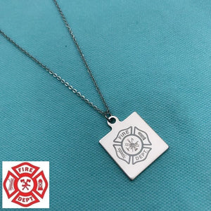 Firefighter Square Symbol Charm Silver Chain Necklace