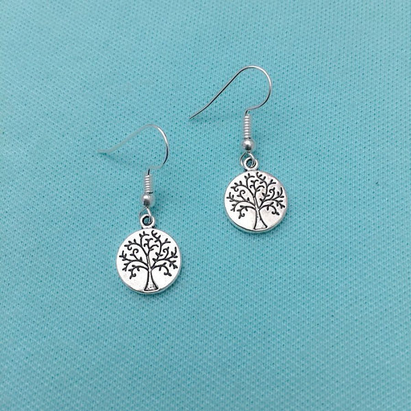 Beautiful Small TREE of LIFE Silver Dangle Earrings.