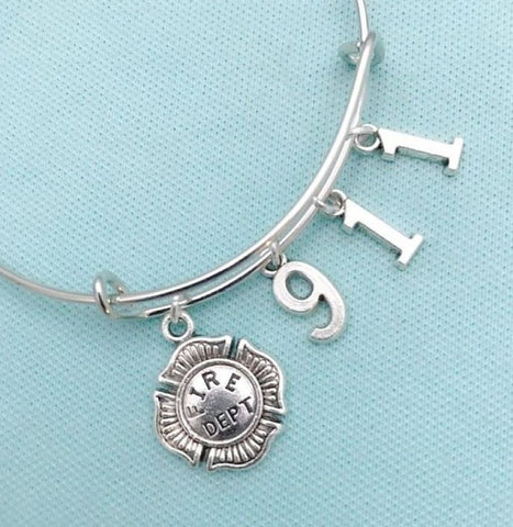 Handcrafted 911 Firefighters Charms Bangle.
